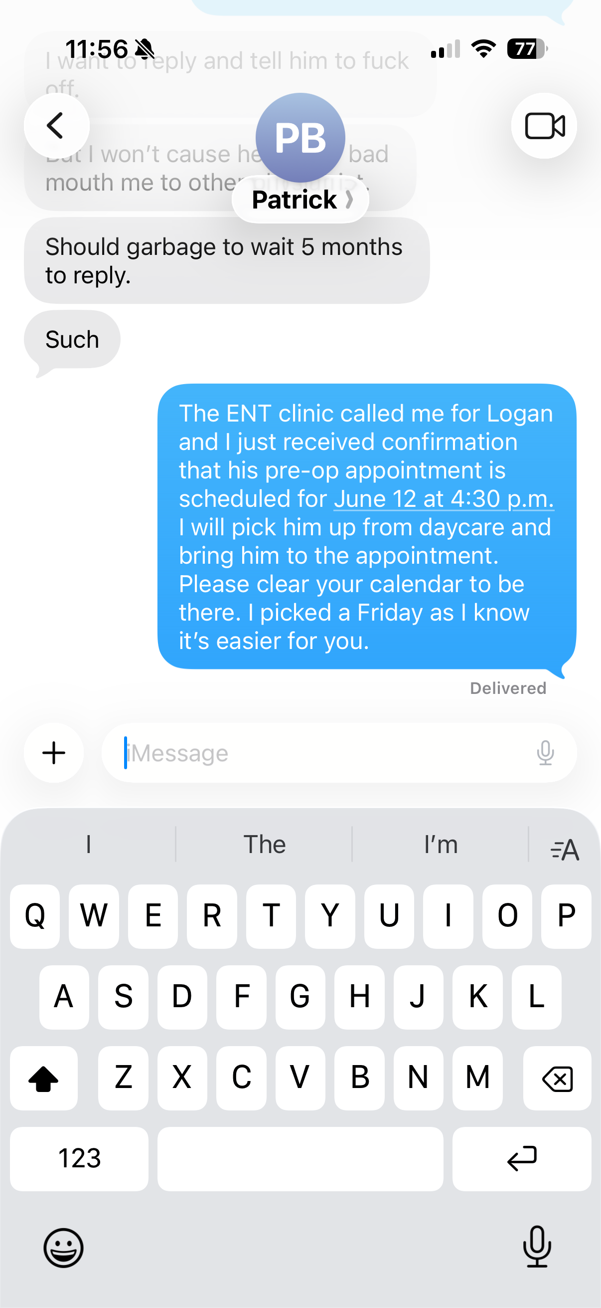 Conversation SMS rendez-vous medical Logan — Capture decran SMS